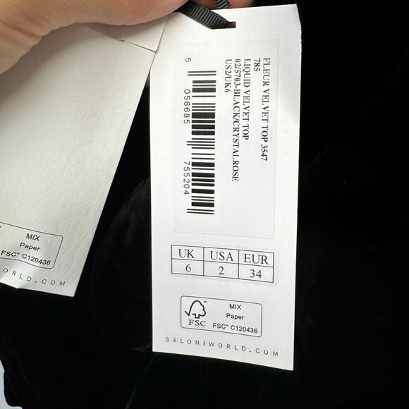 NWT Saloni Black Sleeveless High Neck Fleur Velvet Rose Applique Top Womens 6 - Picture 8 of 12